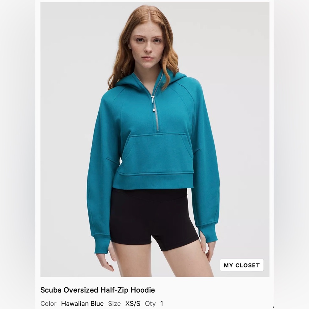 Lululemon NWT Scuba Oversized Half Zip Hoodie, Hawaiian Blue, XS/S - Picture 2 of 13